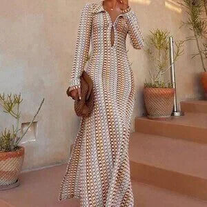 Casual Women's Crochet Hollow Out Deep V-Neck Slit Beach Dress